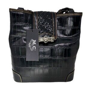 M.C. Marc Chantal MC Black Leather Shoulder Hand Bag Purse 6402 NWT